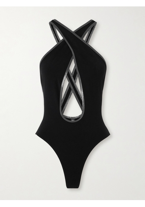 Lisa Marie Fernandez - Pretzel Cutout Metallic-trimmed Crepe Swimsuit - Black - 01,2,3,4