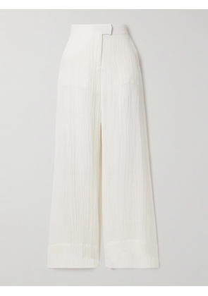 Lisa Marie Fernandez - Crinkled Linen-blend Gauze Wide-leg Pants - Ivory - 01,2,3,4