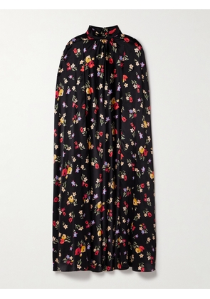 Rodarte - Cape-effect Printed Silk-charmeuse Midi Dress - Black - US0,US2,US4,US6,US8,US10