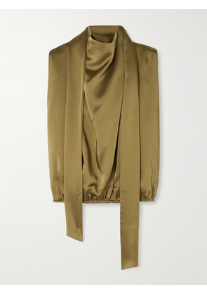 PETAR PETROV - The Slippery Tie-detailed Draped Open-back Satin Top - Green - FR 34,FR 36,FR 38,FR 40,FR 42,FR 44
