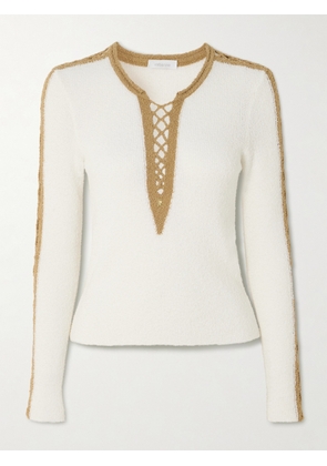 RABANNE - Embellished Two-tone Crochet-trimmed Cotton-blend Chenille Sweater - White - small,medium,large,x large