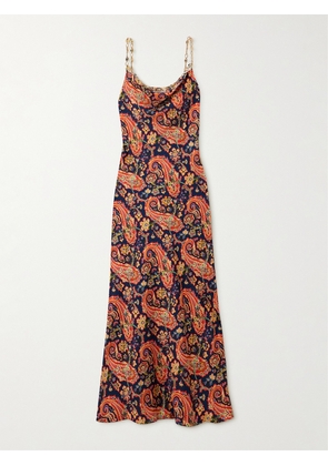 RABANNE - Chainmail-embellished Paisley-print Satin Maxi Dress - Multi - FR 34,FR 36,FR 38,FR 40,FR 42,FR 44