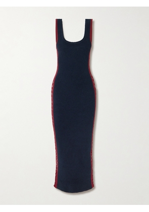 RABANNE - Embellished Crochet-trimmed Cotton-blend Chenille Maxi Dress - Blue - x small,small,medium,large,x large