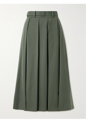 Patou - Belted Pleated Stretch-wool Twill Midi Skirt - Green - FR 34,FR 36,FR 38,FR 40,FR 42