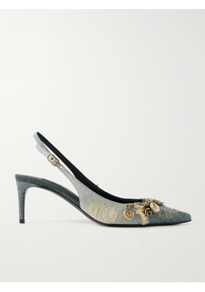 Dolce & Gabbana - Embellished Frayed Distressed Denim Slingback Pumps - Blue - IT35,IT36,IT36.5,IT37,IT37.5,IT38,IT38.5,IT39,IT39.5,IT40,IT40.5,IT41