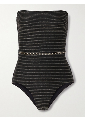 Zimmermann - Waverly Strapless Belted Metallic Striped Swimsuit - Black - 01,2,3,4