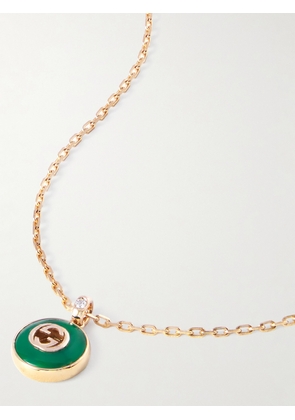 Gucci - Interlocking G 18-karat Gold, Agate And Diamond Necklace - Green - One size
