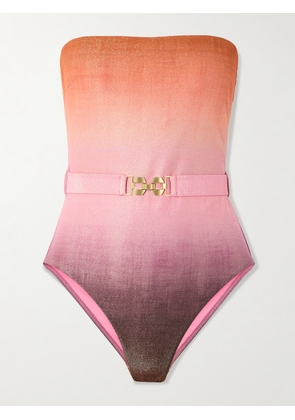 Zimmermann - Strapless Belted Metallic Ombré Swimsuit - Pink - 01,2,3,4