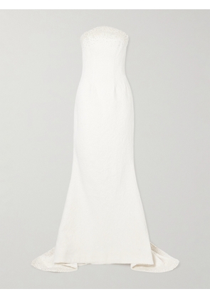 Clio Peppiatt - Olympia Strapless Faux Pearl-embellished Tulle Gown - Ivory - XS,S,M,L