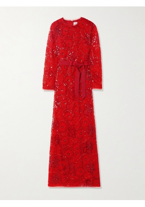 HUISHAN ZHANG - Maurene Belted Sequined Embroidered Tulle Gown - UK 8,UK 10,UK 12,UK 14,UK 16