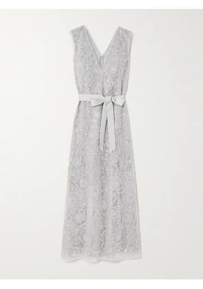 HUISHAN ZHANG - Esma Grosgrain-trimmed Embellished Tulle Gown - Gray - UK 6,UK 8,UK 10,UK 12