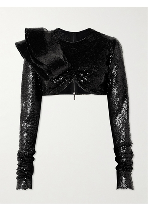 Maticevski - Illusion Cropped Ruffled Sequined Mesh Top - Black - UK 6,UK 8,UK 10