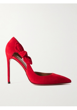 Aquazzura - Very Bow Tie 105 Suede Point-toe Pumps - Red - IT35,IT36,IT36.5,IT37,IT37.5,IT38,IT38.5,IT39,IT39.5,IT40,IT40.5,IT41,IT41.5,IT42