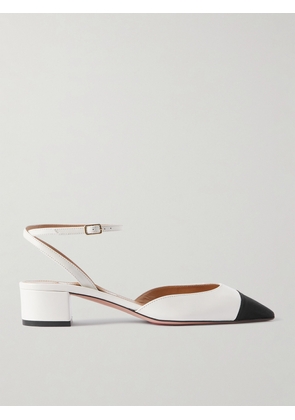 Aquazzura - French Flirt 35 Grosgrain-trimmed Leather Mary Jane Pumps - White - IT34,IT35.5,IT36,IT36.5,IT37,IT37.5,IT38,IT38.5,IT39,IT39.5,IT40,IT40.5,IT41,IT41.5,IT42
