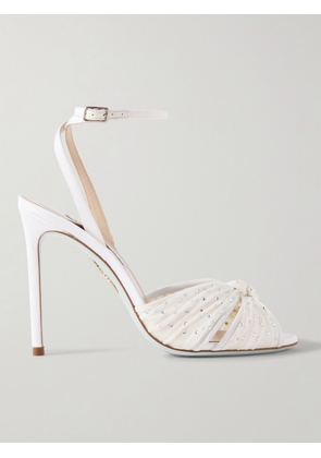 Aquazzura - Slow Kisses 105 Chiffon-trimmed Grosgrain Sandals - White - IT35,IT36,IT36.5,IT37,IT37.5,IT38,IT38.5,IT39,IT39.5,IT40,IT41,IT42