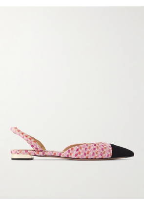 Aquazzura - Milanese Grosgrain-trimmed Raffia Slingback Flats - Pink - IT36,IT36.5,IT37,IT37.5,IT38,IT38.5,IT39,IT39.5,IT40,IT40.5,IT41,IT41.5,IT42