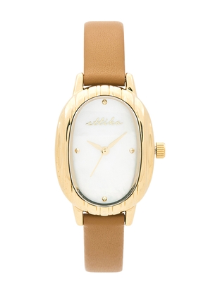 Ettika Harper Timeless Texture Leather Watch in Tan.