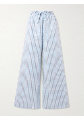 AZ FACTORY - + Lutz Huelle Candra Sequined Striped Cotton-voile Wide-leg Pants - White - FR 34,FR 36,FR 38,FR 40,FR 42