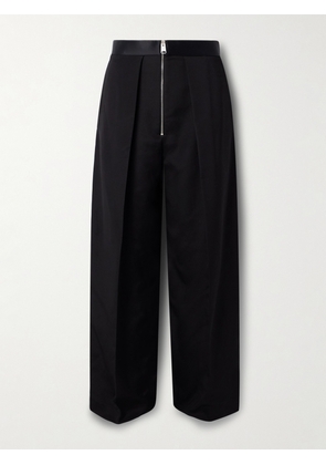 KHAITE - Marine Pleated Satin-trimmed Crepe Straight-leg Pants - Black - US0,US2,US4,US6,US8,US10,US12