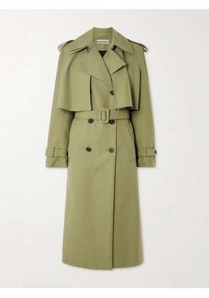 Another Tomorrow - Convertible Belted Double-breasted Cotton-twill Trench Coat - Green - x small,small,medium,large