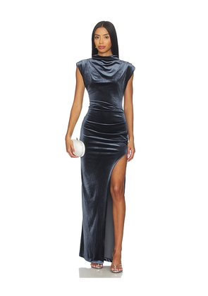 Amanda Uprichard Biella Velvet Gown in Slate. Size L. Also in S, XS, M, XL.