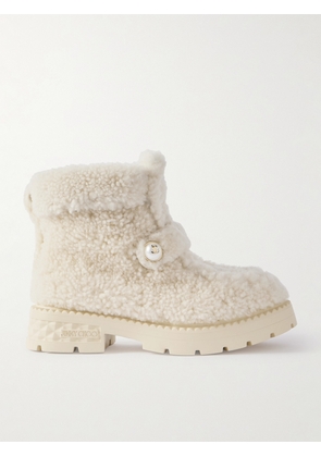 Jimmy Choo - Shea Faux Pearl-embellished Shearling Ankle Boots - Ecru - IT37,IT38,IT38.5,IT39,IT39.5,IT40,IT41,IT42