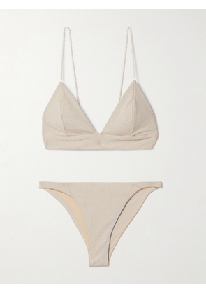 Sara Cristina - Pearl-embellished Metallic Triangle Bikini - Gold - x small,small,medium,large