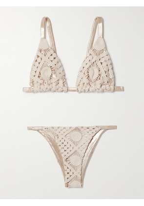 Sara Cristina - Sun Crocheted Cotton And Metallic Triangle Bikini - Ivory - x small,small,medium,large,x large