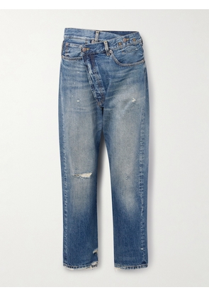 R13 - Crossover Asymmetric Distressed Boyfriend Jeans - Blue - 24,25,26,27,28,29,30,31