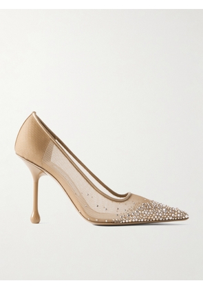 Jimmy Choo - Ixia Satin-trimmed Crystal-embellished Mesh Pumps - Gold - IT36,IT36.5,IT37,IT37.5,IT38,IT38.5,IT39,IT39.5,IT40,IT40.5,IT41,IT42