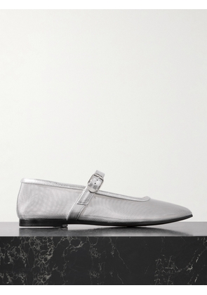 Le Monde Béryl - Metallic Leather-trimmed Mesh Mary Jane Ballet Flats - Silver - IT35,IT36,IT36.5,IT37,IT37.5,IT38,IT38.5,IT39,IT39.5,IT40,IT40.5,IT41,IT41.5,IT42