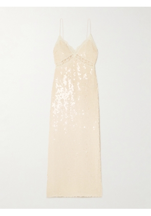 LOVESHACKFANCY - Olmine Lace-trimmed Sequined Satin Maxi Dress - Cream - US0,US2,US4,US6,US8,US10