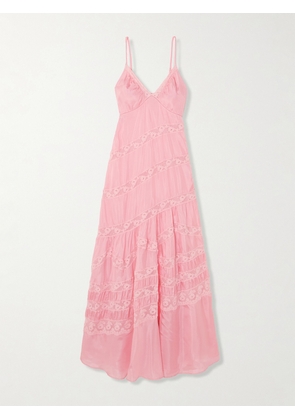 LOVESHACKFANCY - Idalia Lace-trimmed Tiered Silk-satin Maxi Dress - Pink - US0,US2,US4,US6,US8,US10