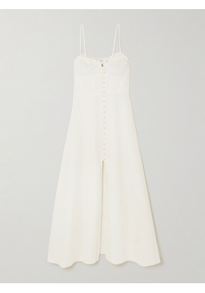 LOVESHACKFANCY - Linella Bow-embellished Lace-trimmed Linen Midi Dress - White - US00,US0,US2,US4,US6,US8,US10,US12