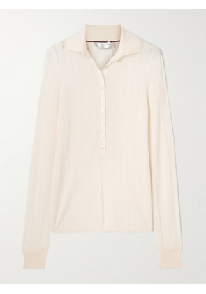 Veronica de Piante - Luna Pointelle-knit Cashmere Polo Shirt - Cream - x small,small,medium,large