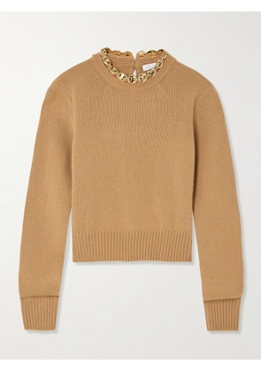 RABANNE - Chainmail-embellished Wool And Cashmere-blend Sweater - Brown - x small,small,medium,large,x large