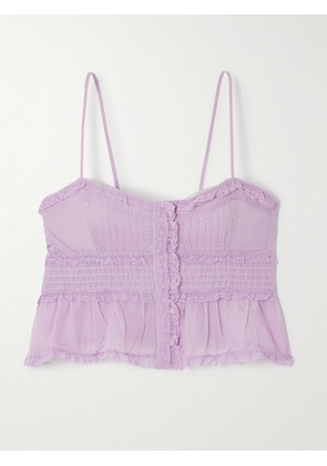Marant Étoile - Gloria Crocheted Lace-trimmed Pintucked Cotton-voile Top - Purple - FR 34,FR 36,FR 38,FR 40,FR 42