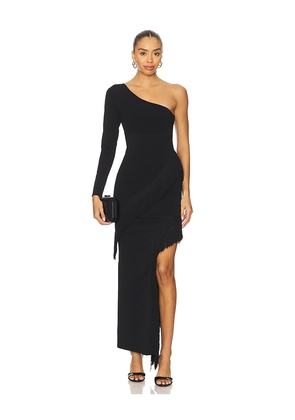 Dodiee Rosie Assymetrical Fringe Dress in Black. Size L. Also in XS, M.