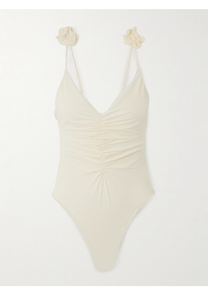 Magda Butrym - Appliquéd Ruched Swimsuit - Cream - FR 34,FR 36,FR 38,FR 40,FR 42