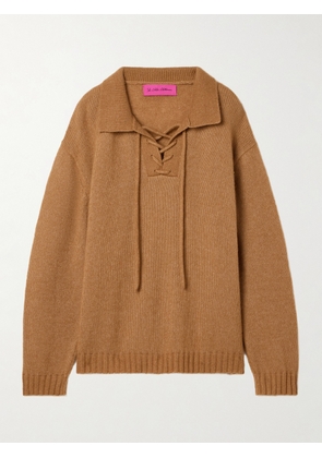 The Elder Statesman - Nimbus Oversized Lace-up Cashmere And Cotton-blend Sweater - Brown - x small,small,medium,large