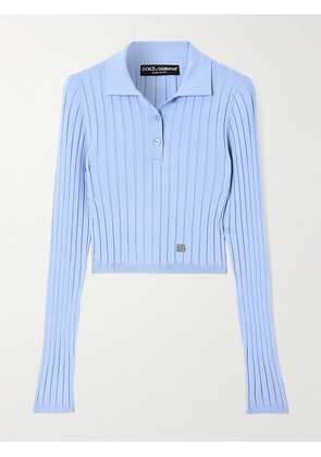 Dolce & Gabbana - Embellished Ribbed-knit Polo Shirt - Blue - IT36,IT38,IT40,IT42,IT44,IT46,IT48