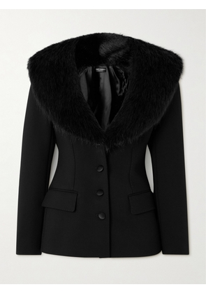 Dolce & Gabbana - Faux Fur-trimmed Grain De Poudre Wool-blend Blazer - Black - IT36,IT38,IT40,IT42,IT44,IT46,IT48