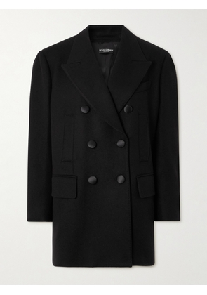 Dolce & Gabbana - Double-breasted Satin-trimmed Brushed Wool-blend Blazer - Black - IT36,IT38,IT40,IT42,IT44,IT46,IT48,IT50