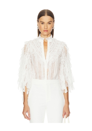 Alice + Olivia Rheba Lace Ruffle Sleeve Top in White. Size L. Also in M, S, XS.