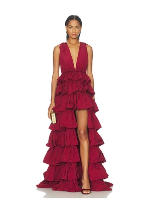 AKNVAS Henriette Ruffle Gown in Burgundy. Size 10. Also in 2, 6, 8, 12.