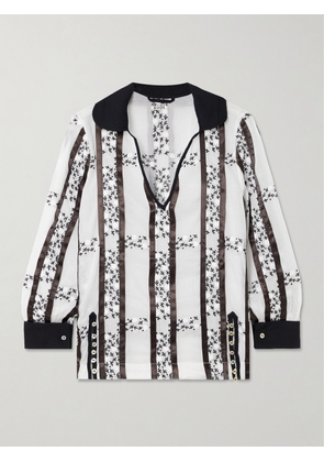 BODE - Lattice Sprig Embroidered Button-embellished Satin-trimmed Cotton Blouse - White - x small,small,medium,large,x large