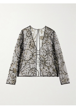 BODE - Sheer Fete Appliquéd Mesh Blouse - Black - US0,US2,US4,US6,US8,US10