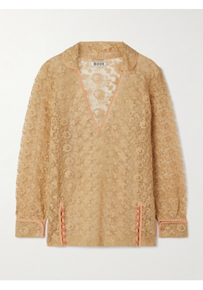 BODE - Attic Crepe-trimmed Embroidered Tulle Top - Ecru - x small,small,medium,large,x large