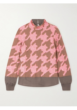 Dries Van Noten - Sequined Houndstooth Chiffon Blouse - Brown - FR 34,FR 36,FR 38,FR 40