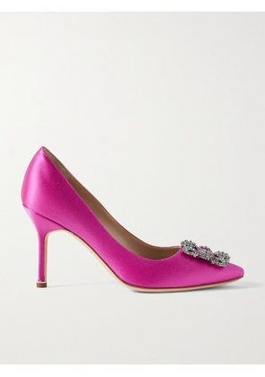 Manolo Blahnik - Hangisi 90 Crystal-embellished Satin Pumps - Pink - IT34,IT35.5,IT36.5,IT37,IT38,IT38.5,IT39,IT43